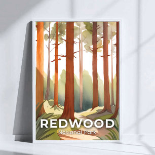 Redwood National Park   Watercolor Travel Art Poster