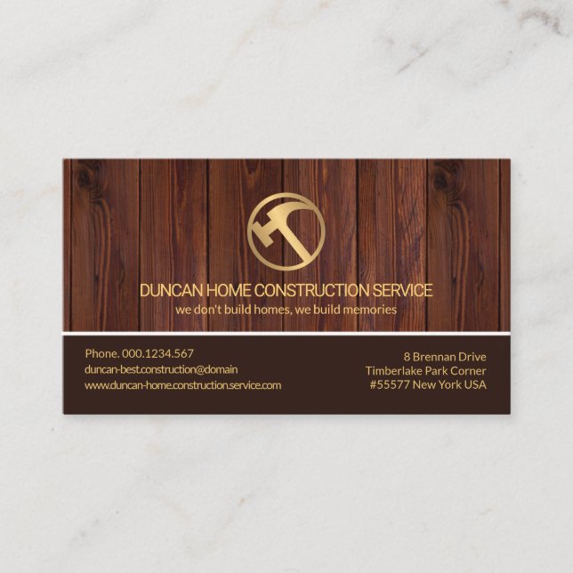 Redwood Timber Layers Hammer Handyman Carpenter Business Card (Front)
