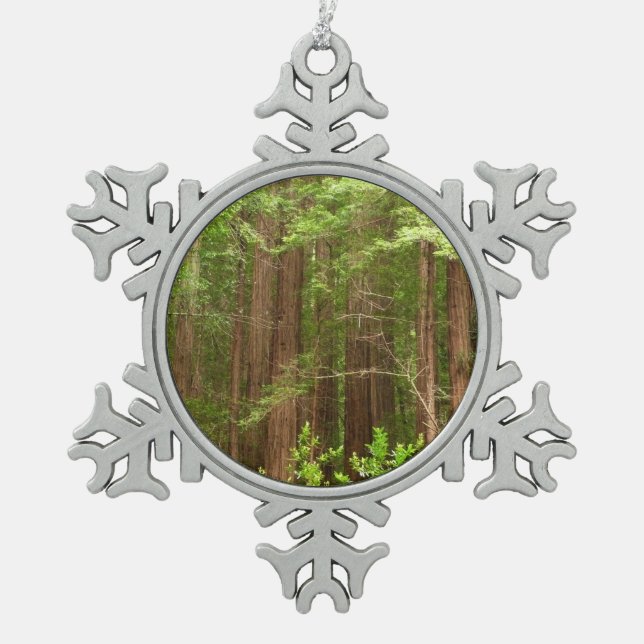 Redwood Trees at Muir Woods National Monument Snowflake Pewter Christmas Ornament (Front)