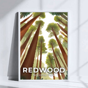 Redwood Trees   National Park Watercolor Travel Poster