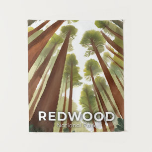 Redwood Trees National Park Watercolor Travel Tapestry