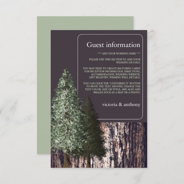 Redwoods & Bark, Rustic Wedding Detail Enclosure Card (Front/Back)