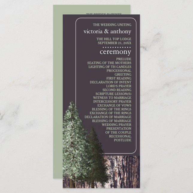 Redwoods & Bark, Rustic Wedding Program (Front/Back)