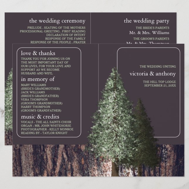Redwoods & Bark, Rustic Wedding Programme (Front/Back)