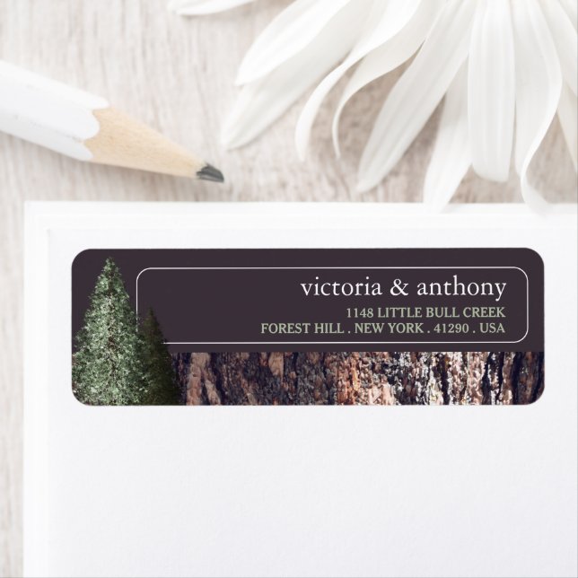 Redwoods & Bark, Rustic Wedding Return Address Label (Insitu)