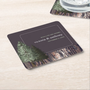Redwoods & Bark, Rustic Wedding Square Paper Coaster