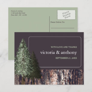 Redwoods & Bark, Rustic Wedding Thank You Postcard