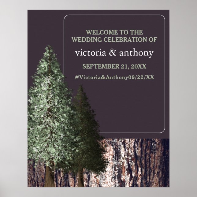 Redwoods & Bark, Rustic Wedding Welcome Poster (Front)