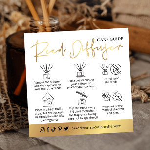 Reed Diffuser Care Instructions White & Gold Logo Square Business Card