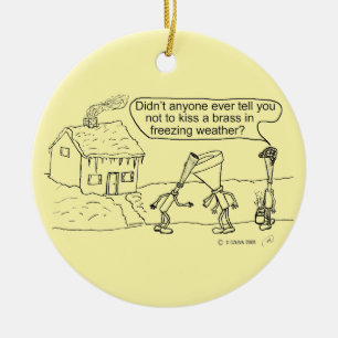 Reed Kissing Brass Ceramic Ornament