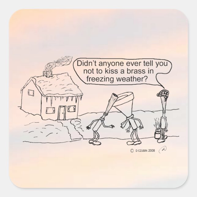 Reed Kissing Brass Square Sticker (Front)