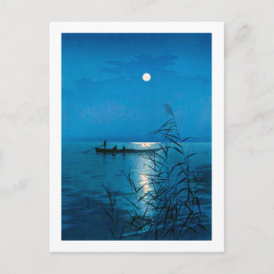 Reed Lake and Full Moon, Koho Shoda, Woodcut Postcard