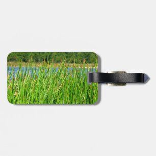 Reeds trees pond background luggage tag
