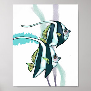 Reef Bannerfish, Striped Fish Underwater Animals Poster
