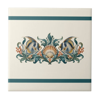 Reef Fish and Shells Custom Colour Frieze Ceramic Tile