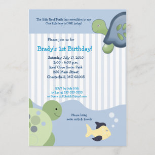 REEF TURTLE & Fish 5x7 Custom Birthday Invitation