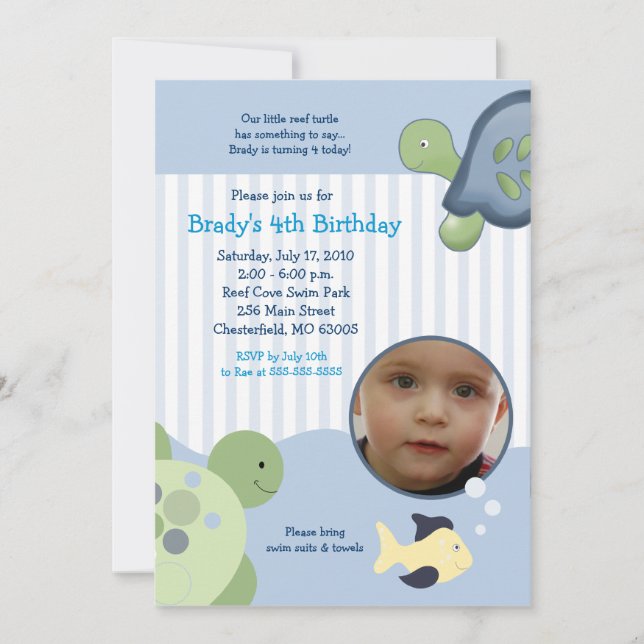 REEF TURTLE Photo 5x7 Custom Birthday Invitation (Front)