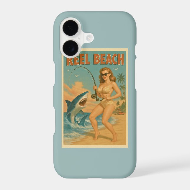 Reel Beach Shark Fishing Pin-Up Retro Cell Phone (Back)
