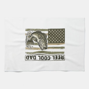 Reel Cool Dad Bass Fishing Flag Vector Design_1 Tea Towel