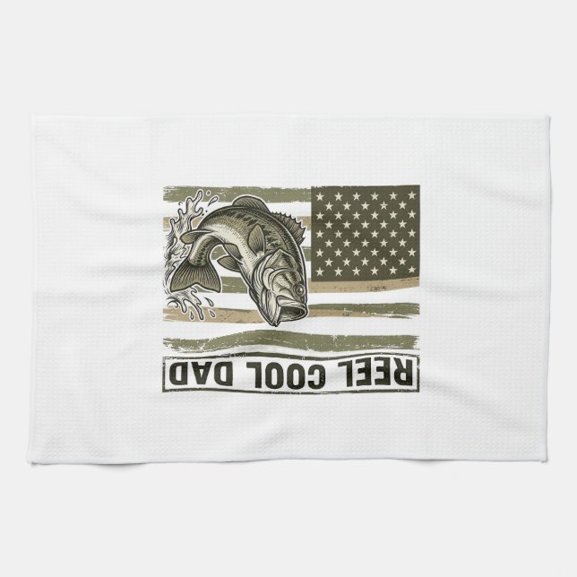 Reel Cool Dad Bass Fishing Flag Vector Design_1 Tea Towel (Horizontal)