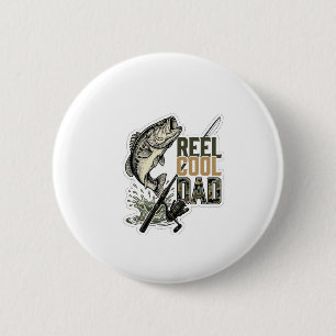 Reel Cool Dad Bass Fishing Vintage Engraving Desig 6 Cm Round Badge