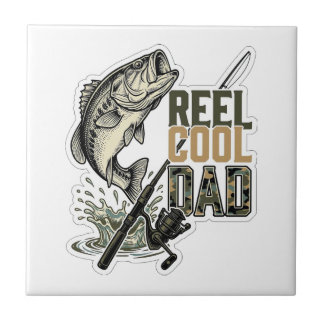 Reel Cool Dad Bass Fishing Vintage Engraving Desig Ceramic Tile