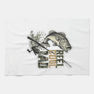 Reel Cool Dad Bass Fishing Vintage Engraving Desig Tea Towel