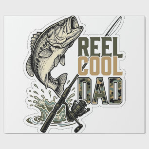 Reel Cool Dad Bass Fishing Vintage Engraving Desig Wrapping Paper