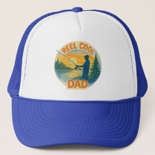 Reel cool dad fisherman rod and reel funny fishing trucker hat