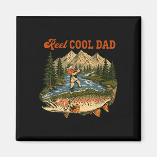 Reel cool dad fisherman trout mountain landscape magnet