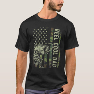 Reel Cool Dad Fishing Camouflage American Flag Fat T-Shirt