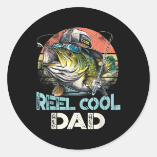 Reel Cool Dad Fishing Vintage Retro Fathers Day  Classic Round Sticker