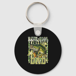Reel cool dad funny fishing bass (on back) key ring