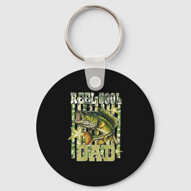 Reel cool dad funny fishing bass (on back)  key ring (Front)