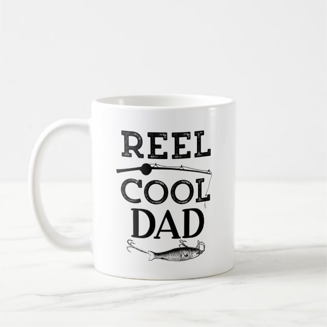 Reel Cool Dad Funny Fishing Pun Fathers Mens Coffee Mug (Left)