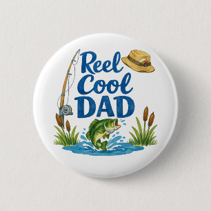 Reel Cool Dad Funny Fishing Pun Watercolor Art 6 Cm Round Badge