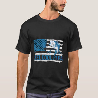 Reel Cool Dad Papa American Flag Fishing Fisherman T-Shirt