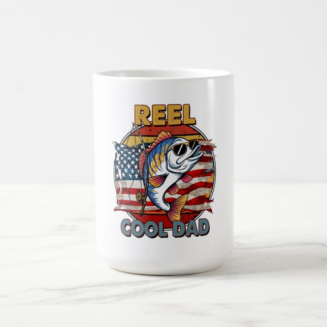 Reel Cool Dad: Patriotic Fishing Fun Coffee Mug (Center)