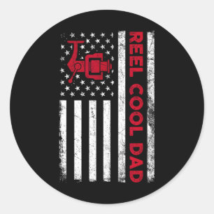 Reel Cool Dad Shirt American Flag Fly Fishing Spin Classic Round Sticker