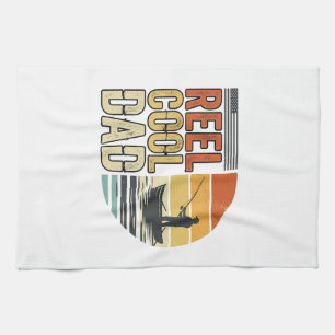 Reel Cool Dad Vintage Fishing T-Shirt Design_1 Tea Towel