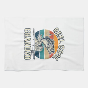 Reel Cool Grandad Fishing Vintage Sunset Shirt_1 Tea Towel