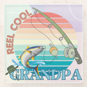 Reel Cool Grandpa Best Grandpa Ever Glass Coaster