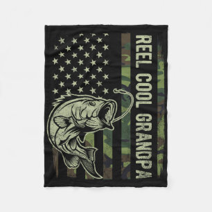 Reel Cool Grandpa Camouflage American Flag Fathers Fleece Blanket