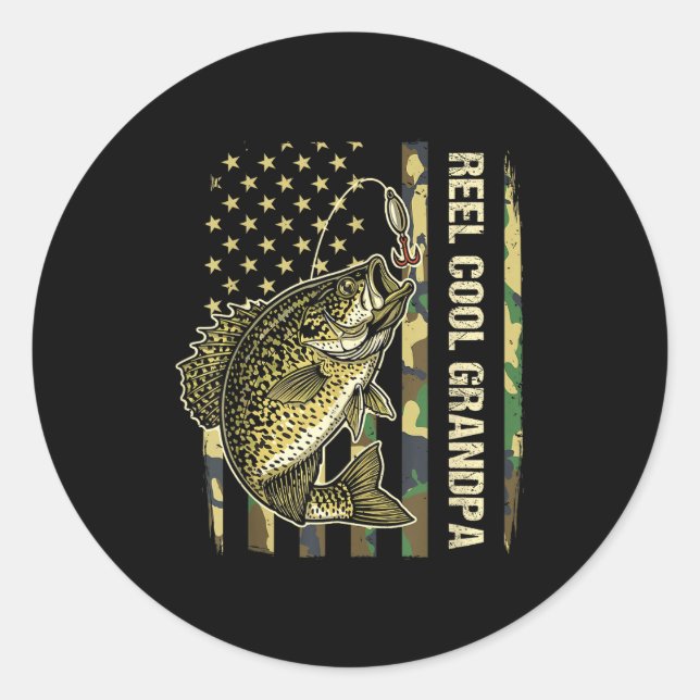 Reel Cool Grandpa Crape Fishing Camo American Flag Classic Round Sticker (Front)