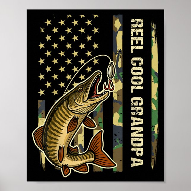 Reel Cool Grandpa Muskie Fishing Fisherman America Poster (Front)