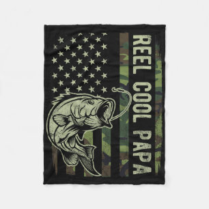 Reel Cool Papa Camouflage American Flag Fathers Da Fleece Blanket