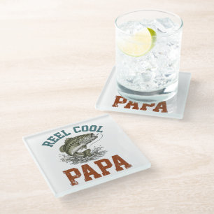 Reel Cool Papa Fishing Father's Day Glass Coaster