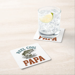 Reel Cool Papa Fishing Father's Day Square Paper Coaster
