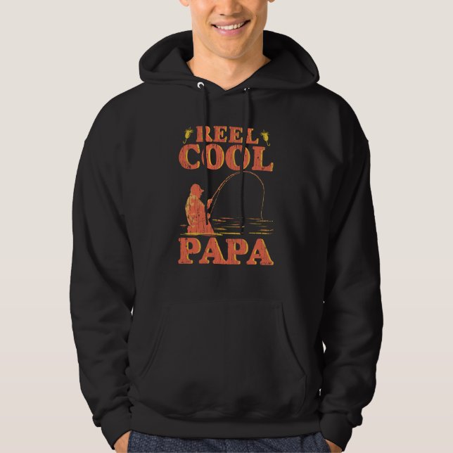 Reel Cool Papa Fishing Lover Dad Birthday Gag Hoodie (Front)
