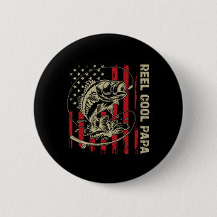 Reel Cool Papa Fishing Vintage American Flag Men's 6 Cm Round Badge